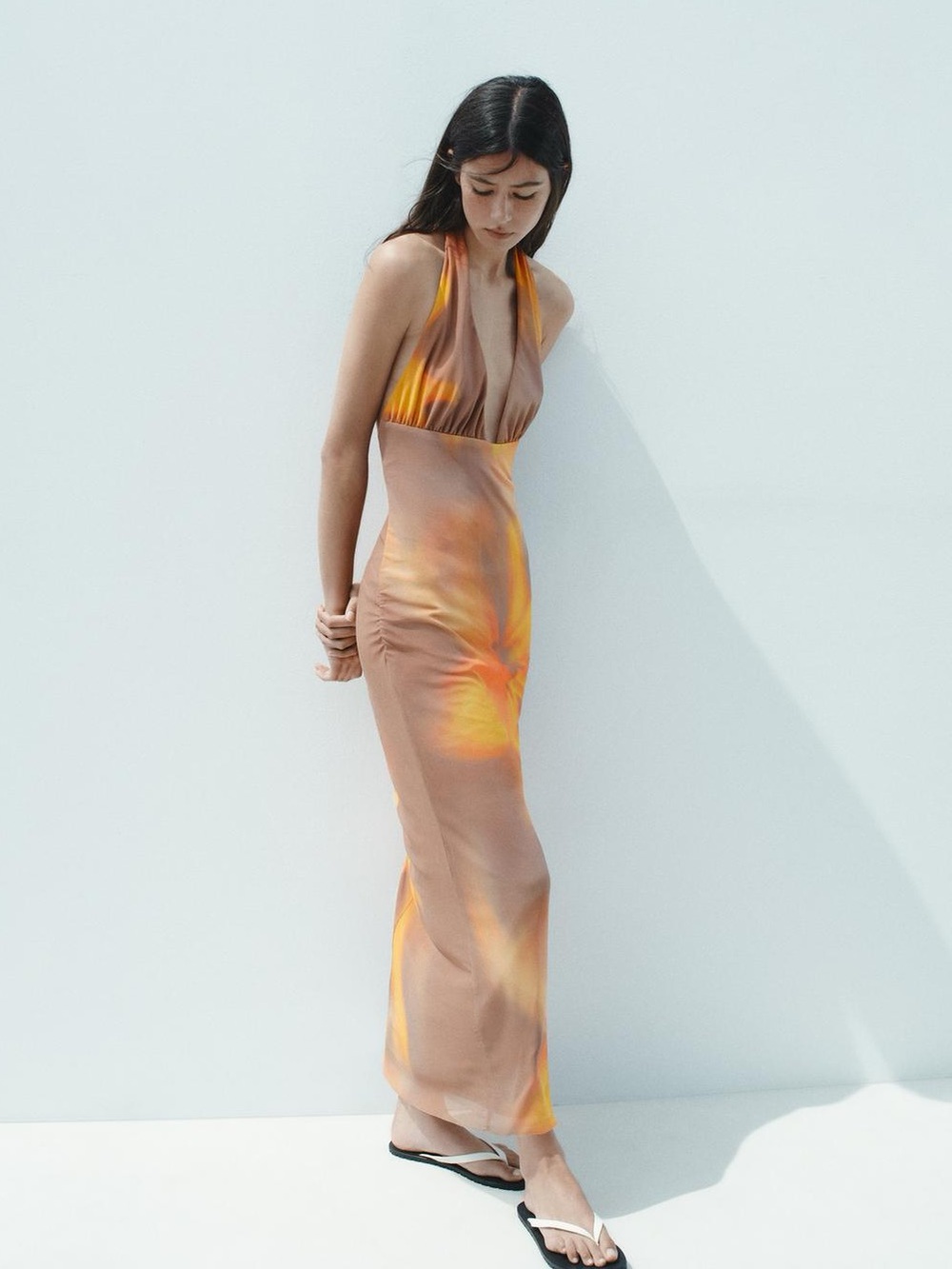 ZARA PRINTED TULLE MIDI HALTER DRESS, M NWT